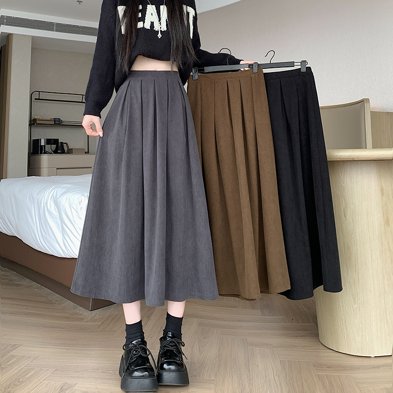Pure A-line pleated long dress show young corduroy skirt