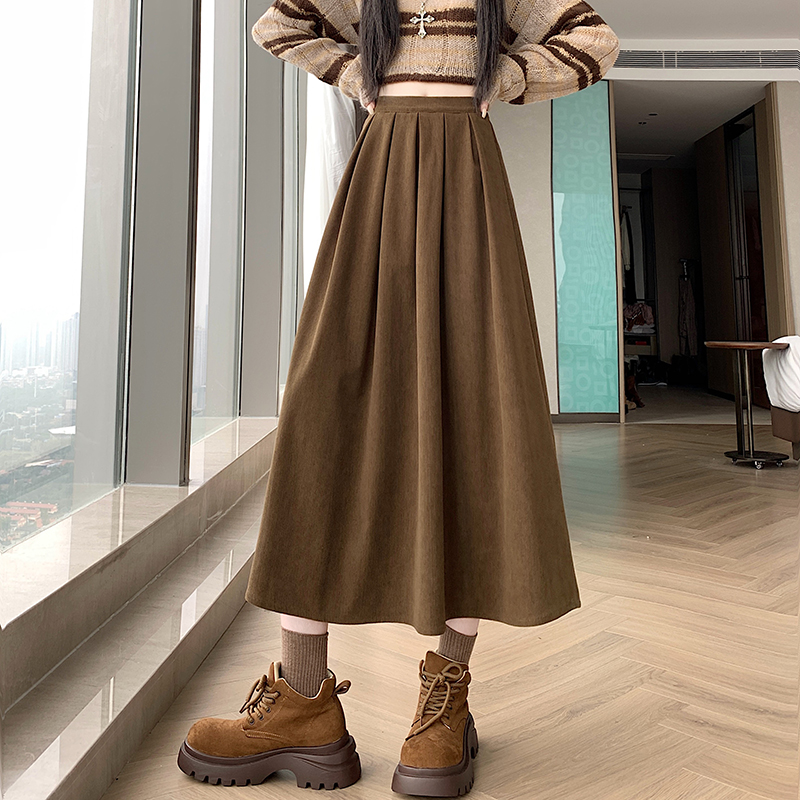 Pure A-line pleated long dress show young corduroy skirt
