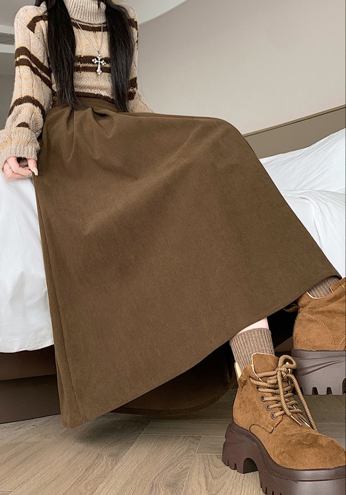Pure A-line pleated long dress show young corduroy skirt