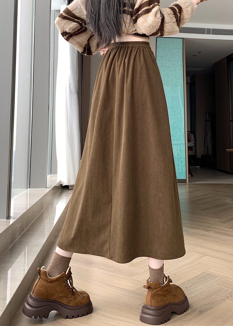 Pure A-line pleated long dress show young corduroy skirt