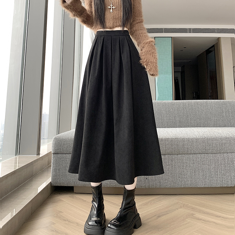 Pure A-line pleated long dress show young corduroy skirt