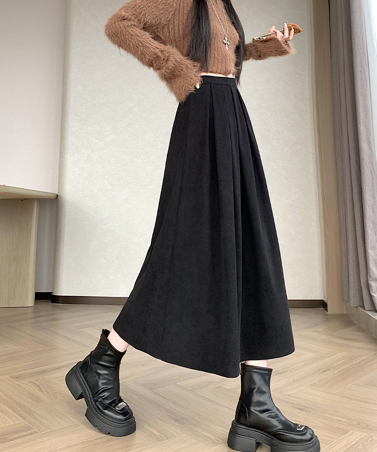 Pure A-line pleated long dress show young corduroy skirt