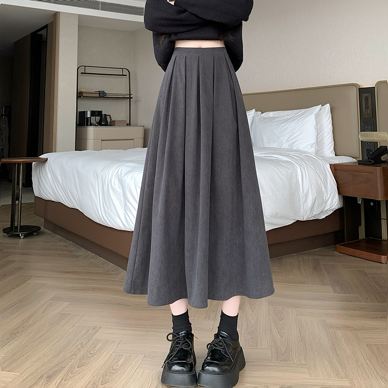 Pure A-line pleated long dress show young corduroy skirt