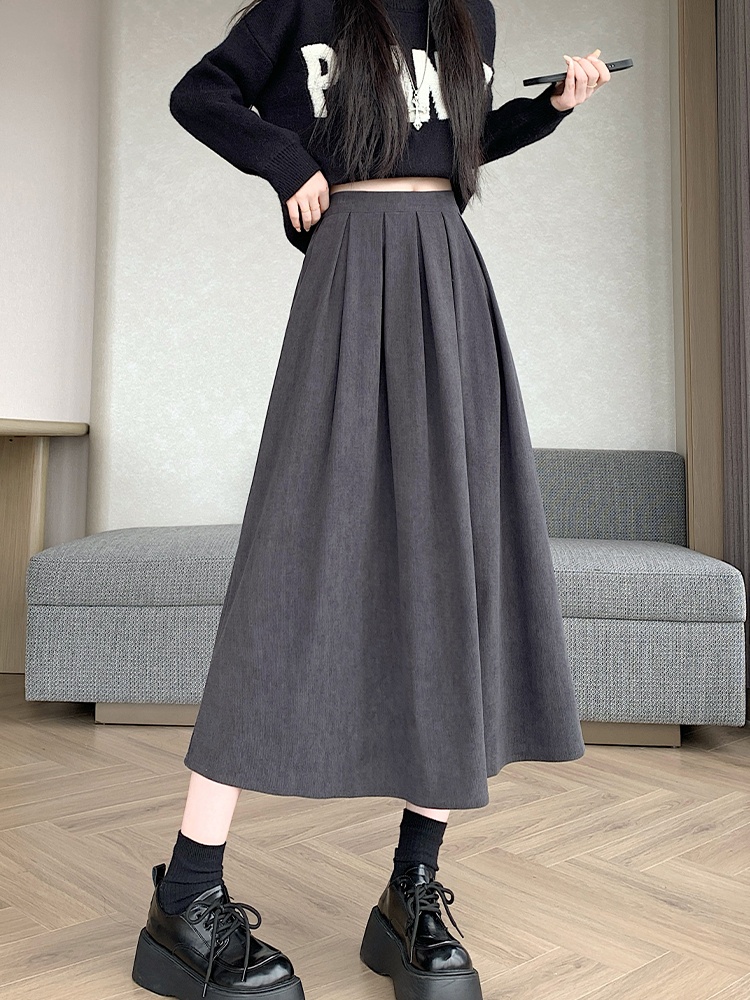 Pure A-line pleated long dress show young corduroy skirt