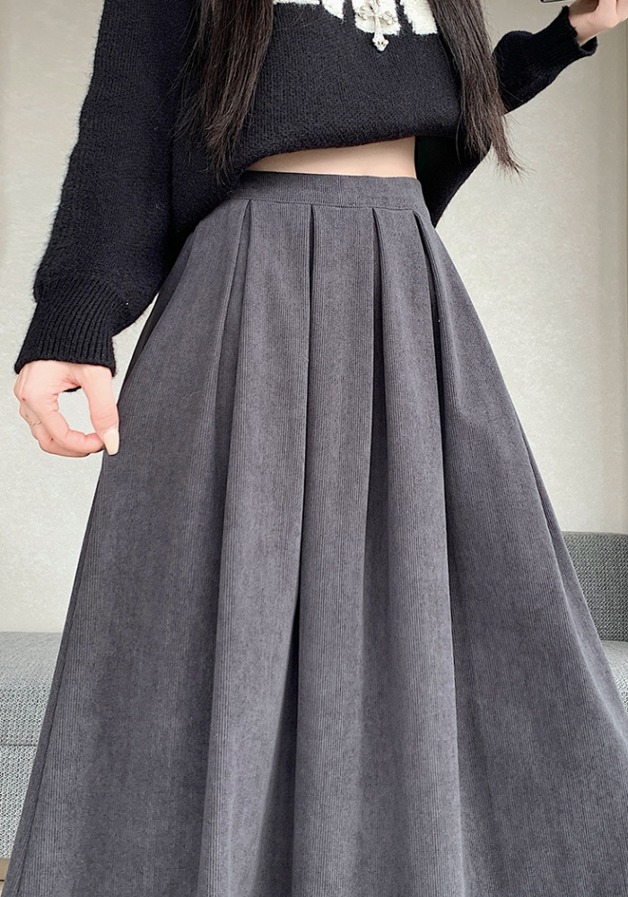 Pure A-line pleated long dress show young corduroy skirt
