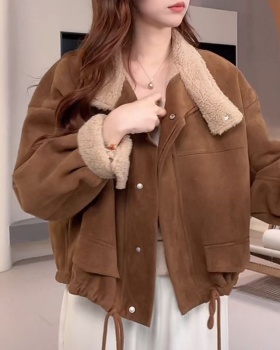 Loose thick plus velvet Casual short tops for women