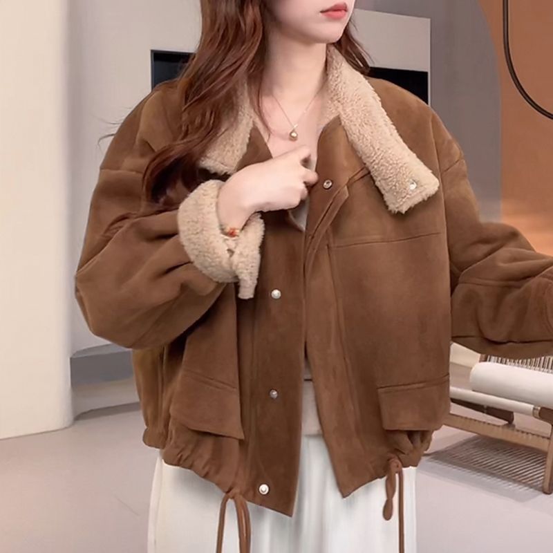 Loose thick plus velvet Casual short tops for women