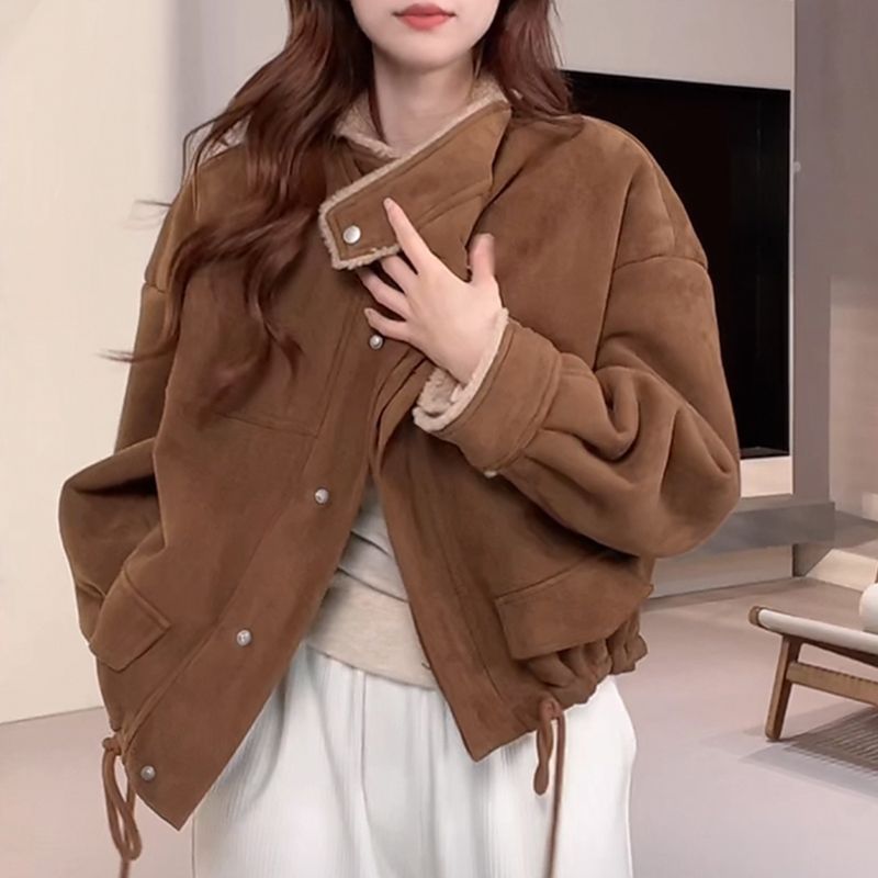 Loose thick plus velvet Casual short tops for women