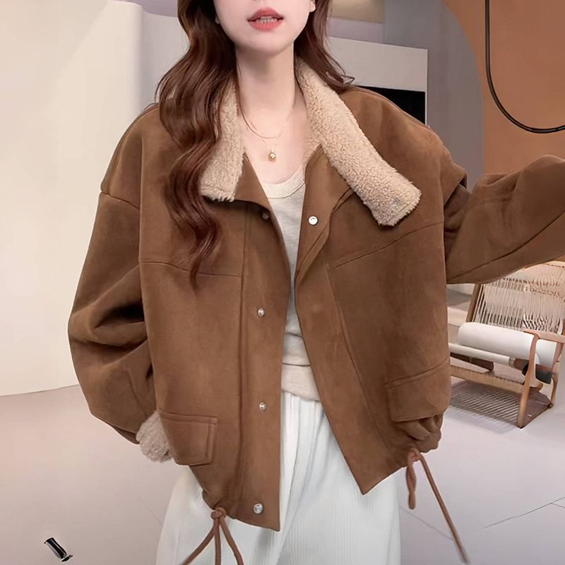 Loose thick plus velvet Casual short tops for women