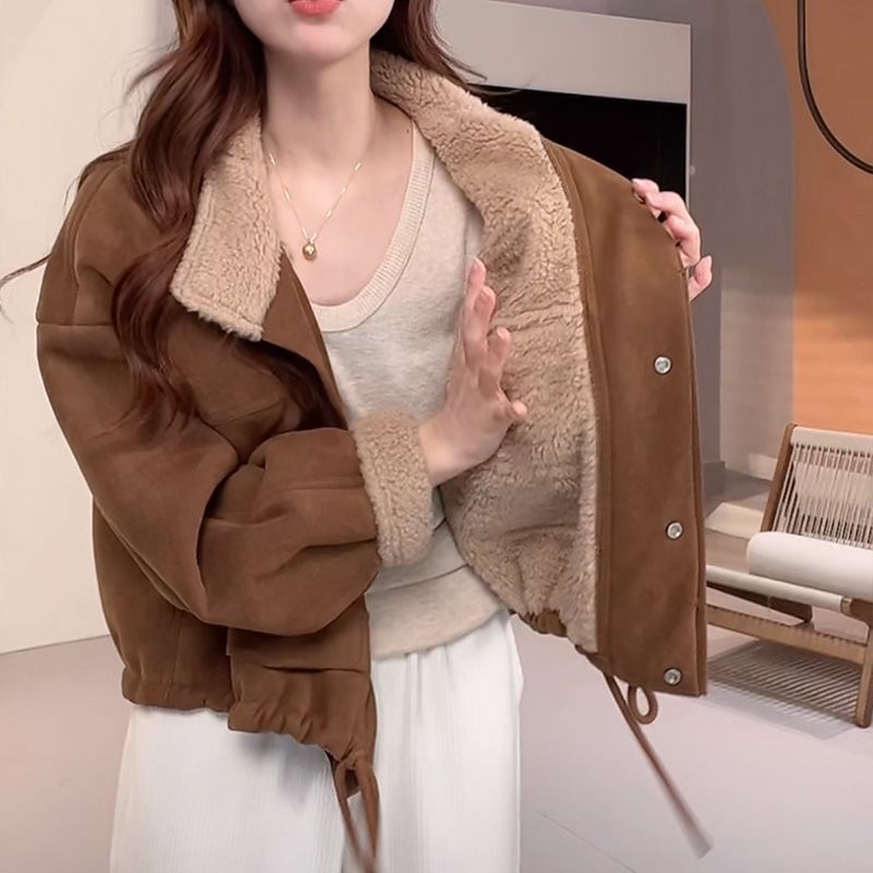 Loose thick plus velvet Casual short tops for women