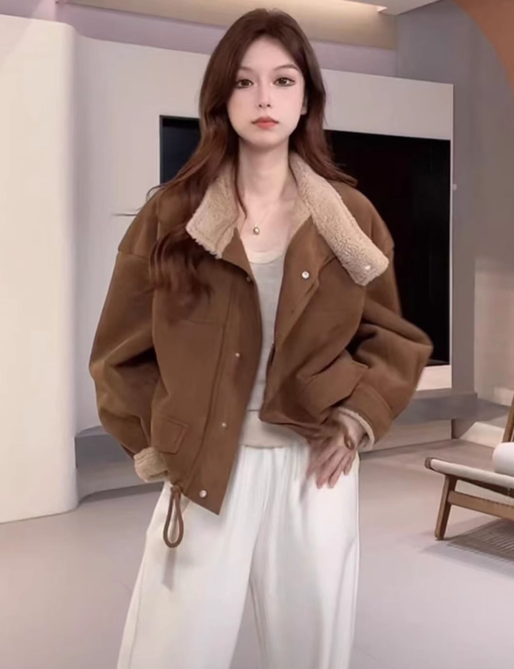 Loose thick plus velvet Casual short tops for women