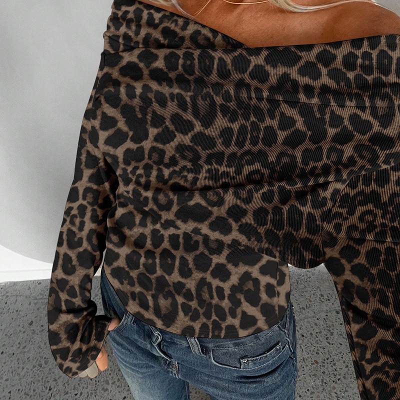 Fashion printing leopard autumn slim tops for women