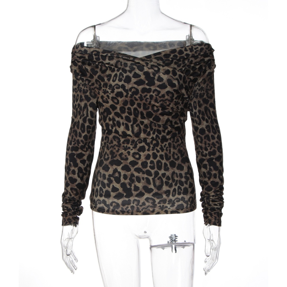 Fashion printing leopard autumn slim tops for women