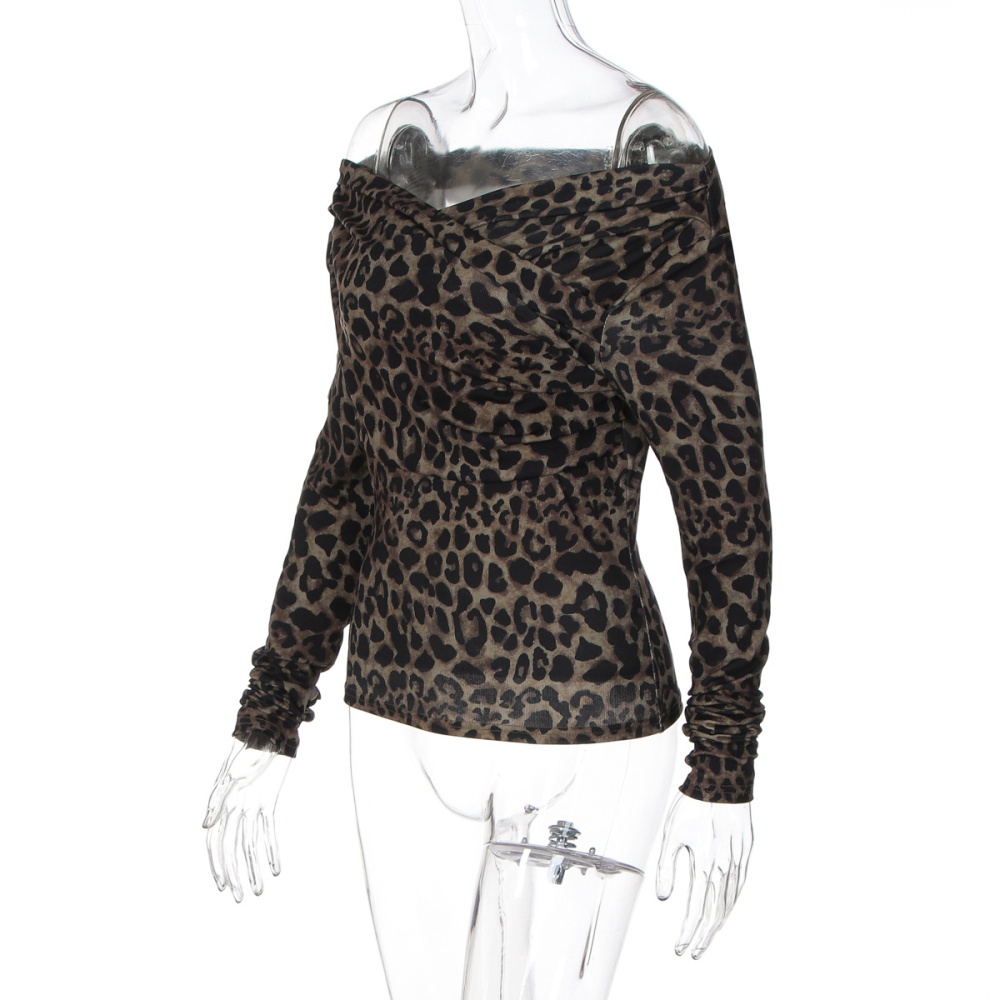 Fashion printing leopard autumn slim tops for women
