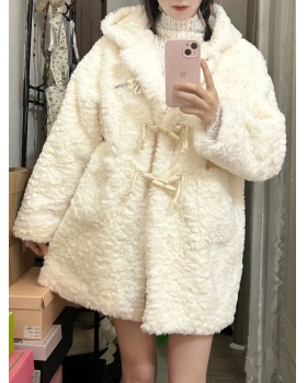 Plush hooded tops winter coat for women