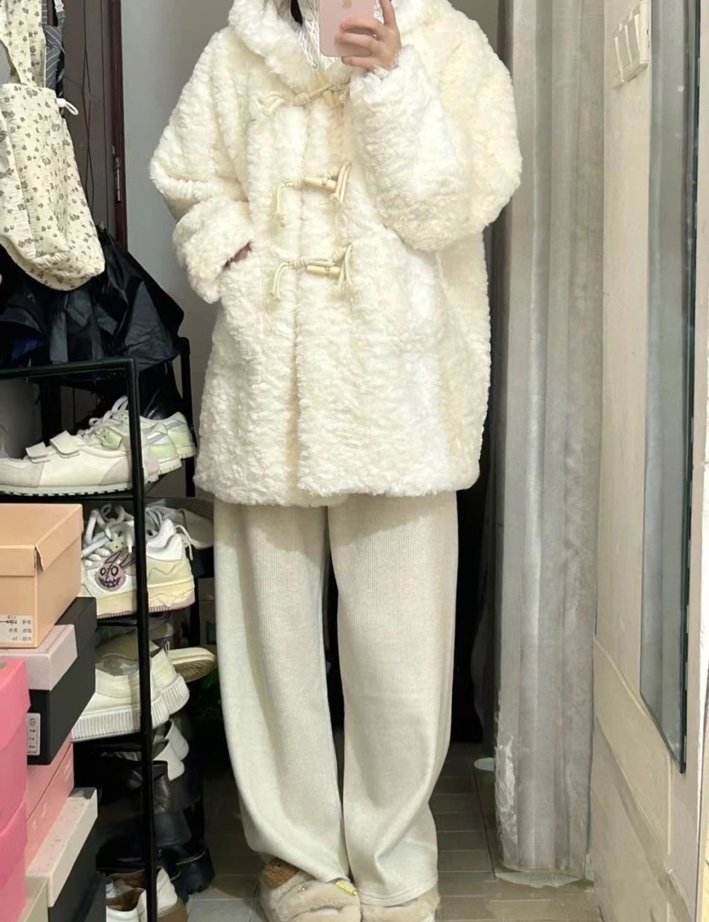 Plush hooded tops winter coat for women