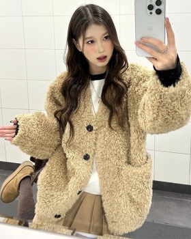 Lazy lambs wool overcoat slim winter coat for women