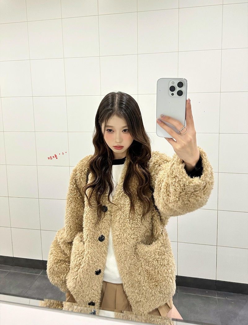 Lazy lambs wool overcoat slim winter coat for women