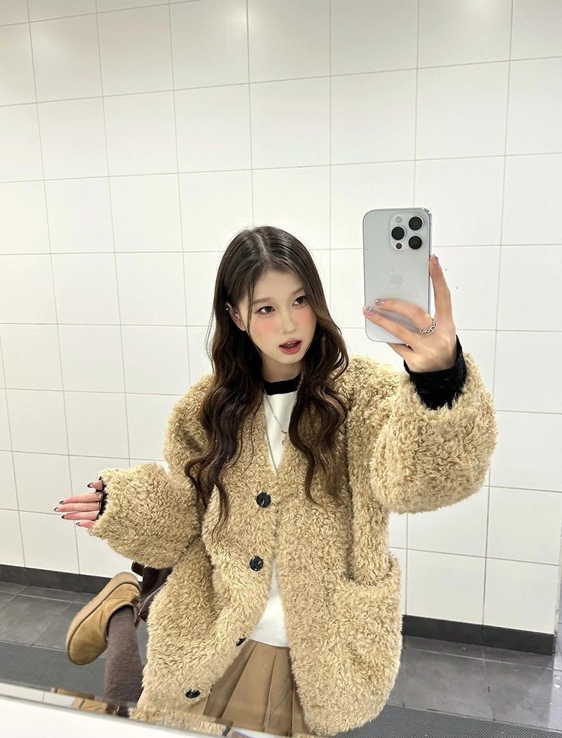 Lazy lambs wool overcoat slim winter coat for women