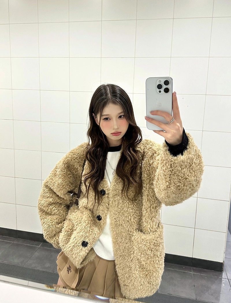 Lazy lambs wool overcoat slim winter coat for women