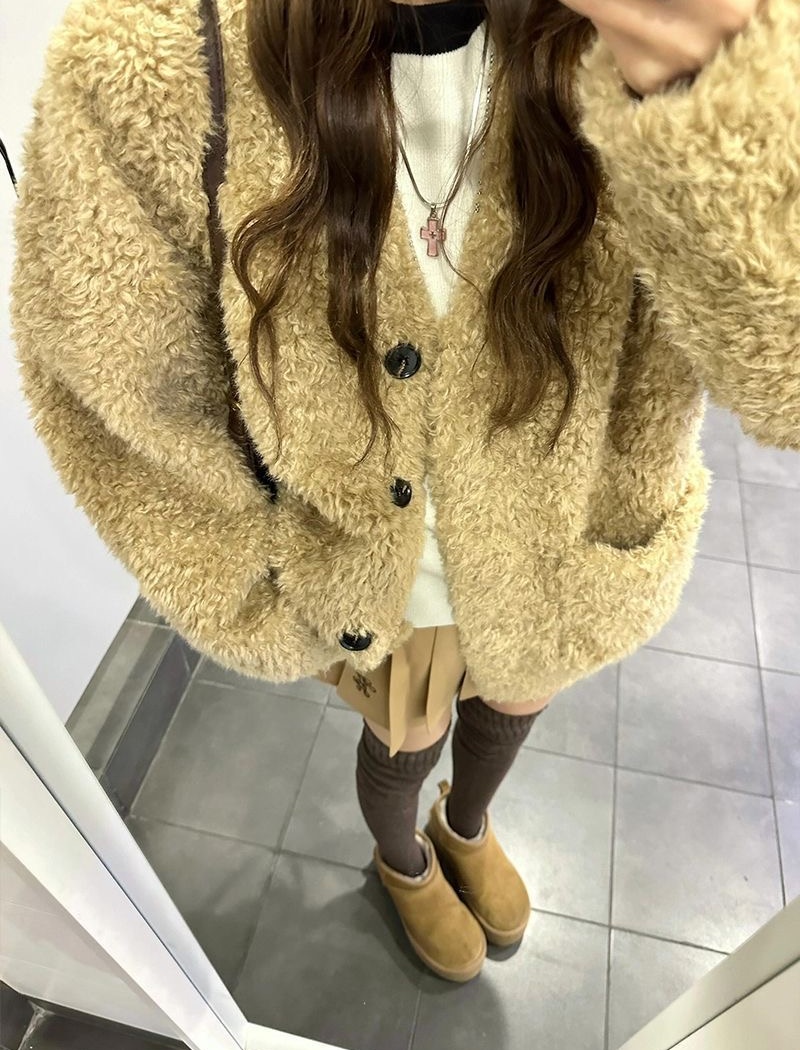 Lazy lambs wool overcoat slim winter coat for women