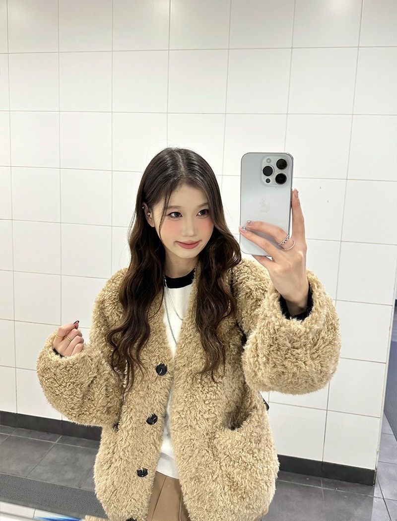 Lazy lambs wool overcoat slim winter coat for women