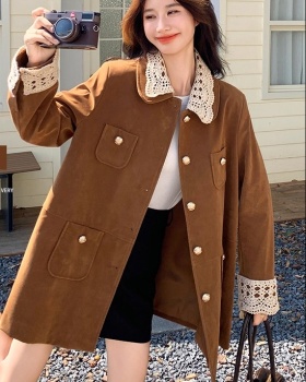 Lapel suede velvet work clothing long retro coat