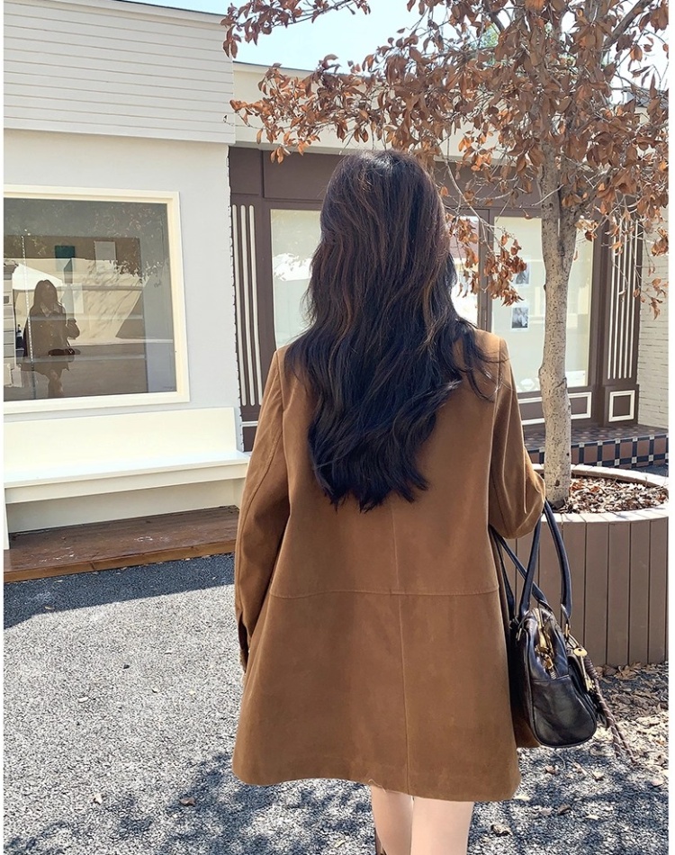 Lapel suede velvet work clothing long retro coat