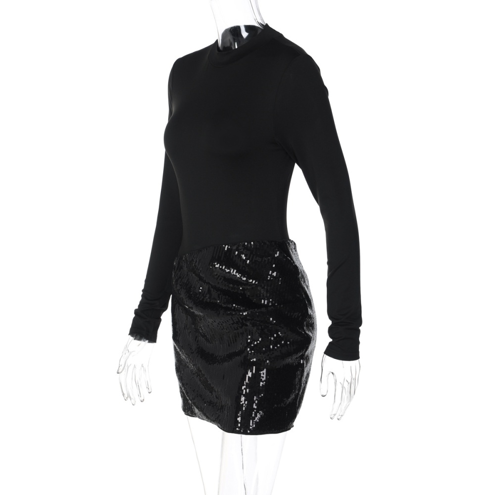 Long sleeve side hollow fashion splice dress for women