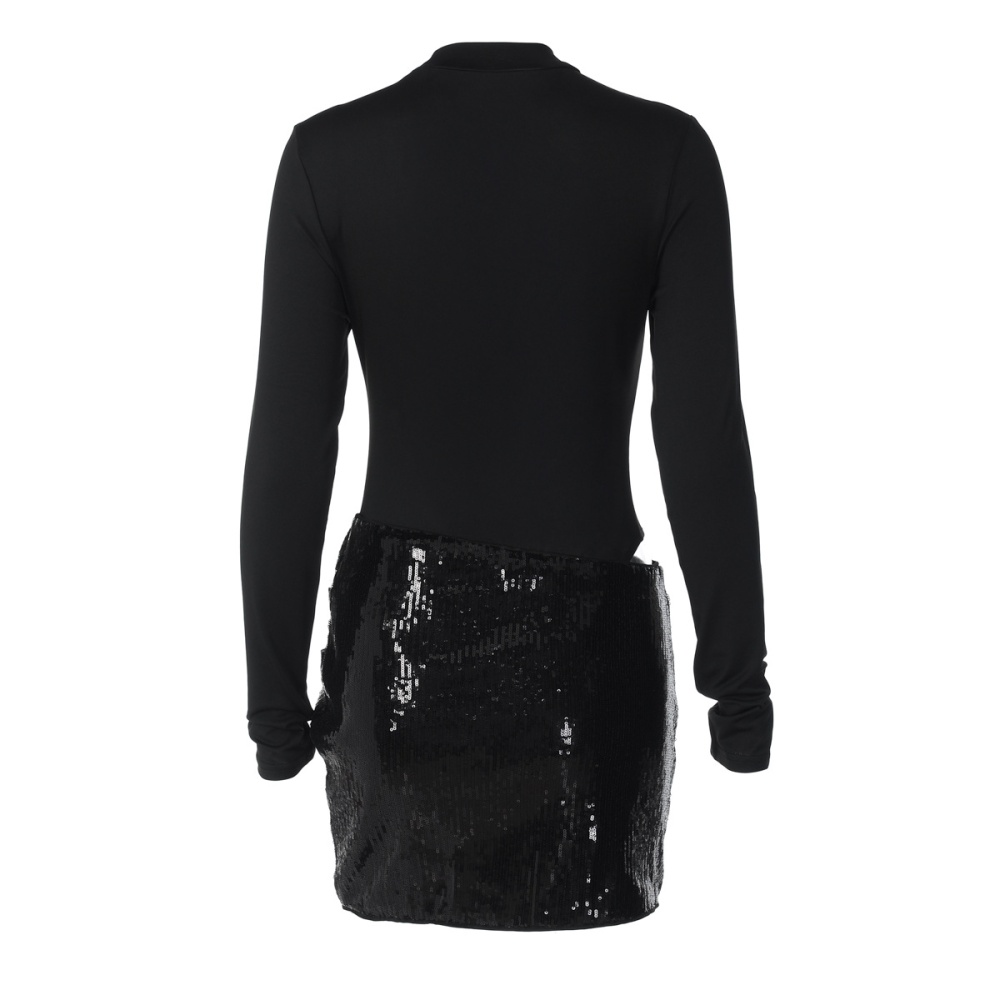 Long sleeve side hollow fashion splice dress for women