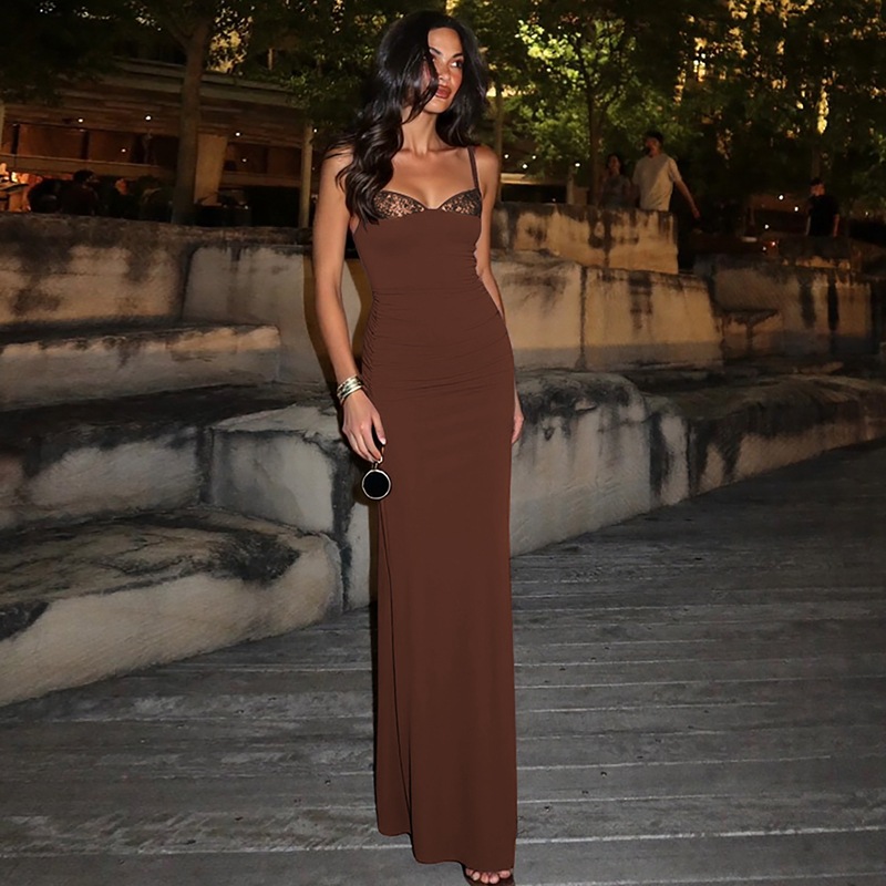 Sexy fashion autumn dress V-neck splice long dress for women