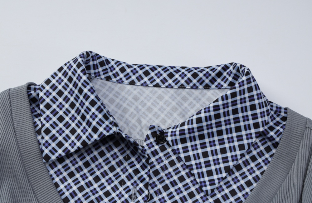 Autumn plaid T-shirt slim European style tops for women