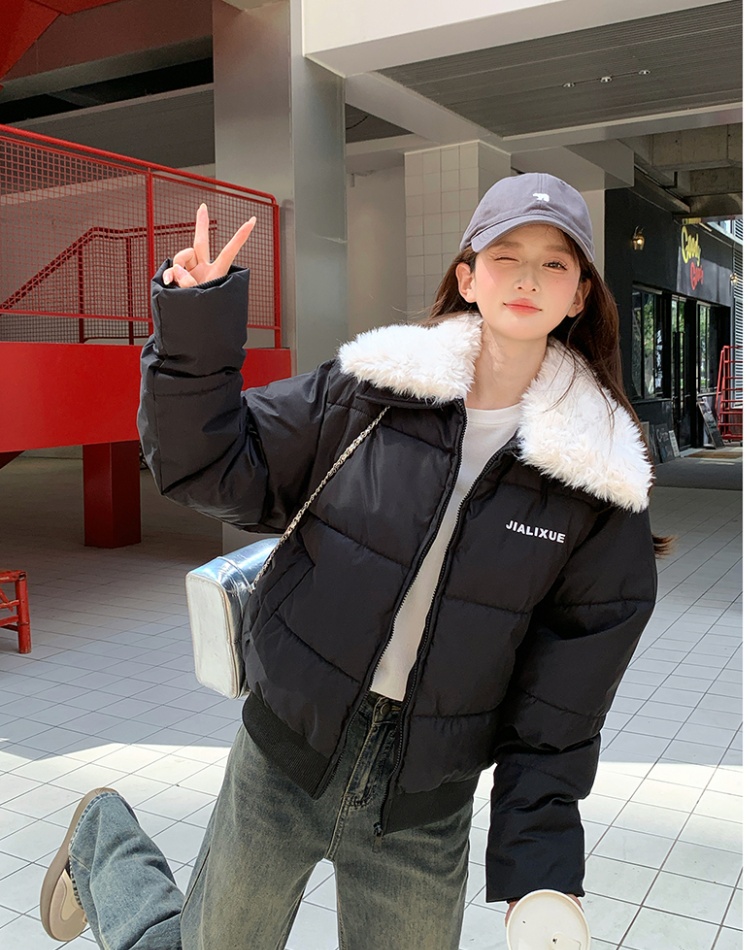 Lambs wool collar coat short bread clothing