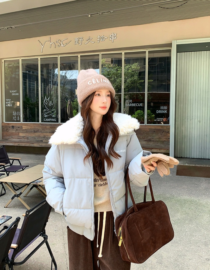 Lambs wool collar coat short bread clothing