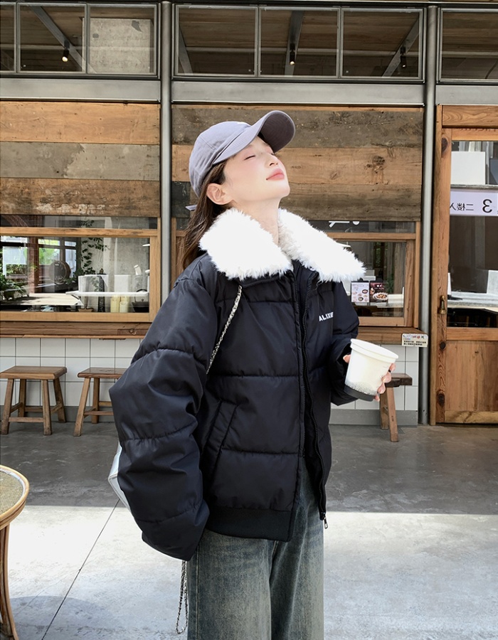 Lambs wool collar coat short bread clothing