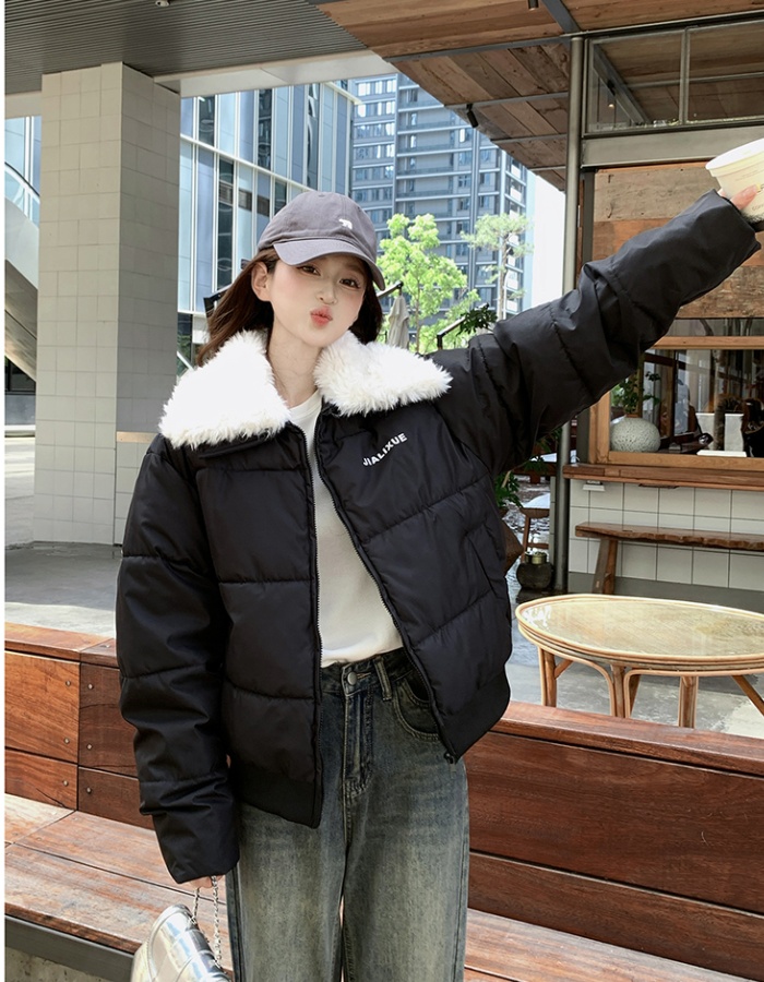 Lambs wool collar coat short bread clothing