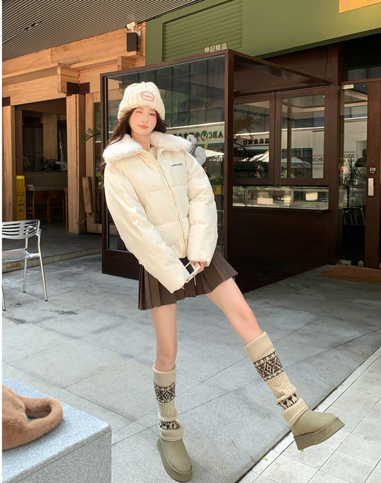 Lambs wool collar coat short bread clothing