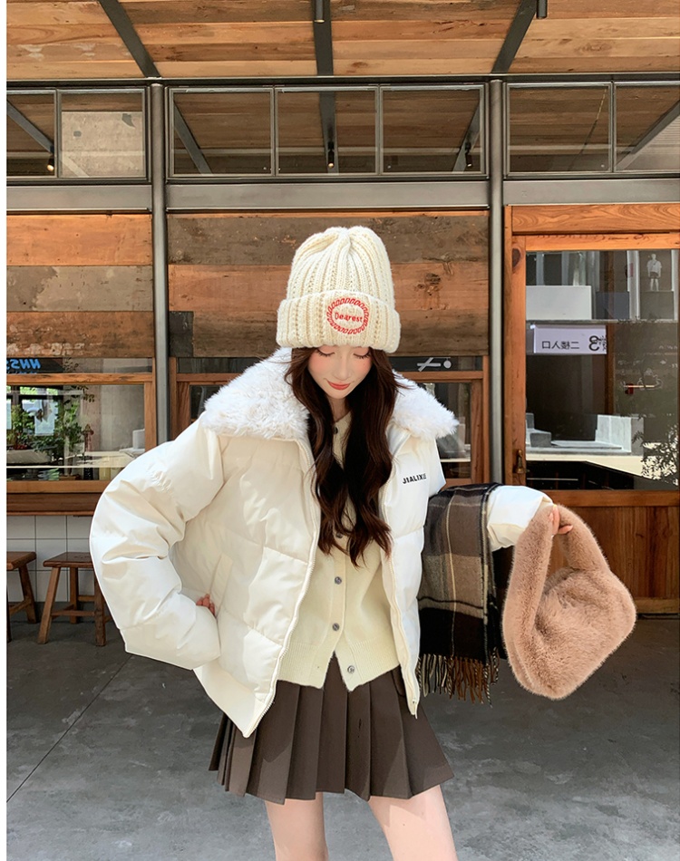 Lambs wool collar coat short bread clothing