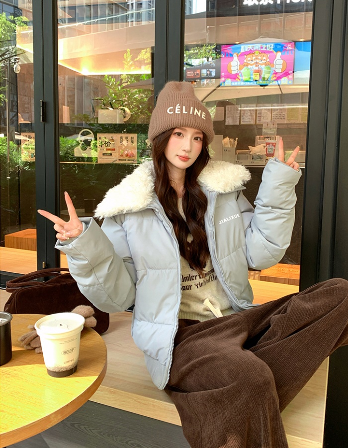 Lambs wool collar coat short bread clothing