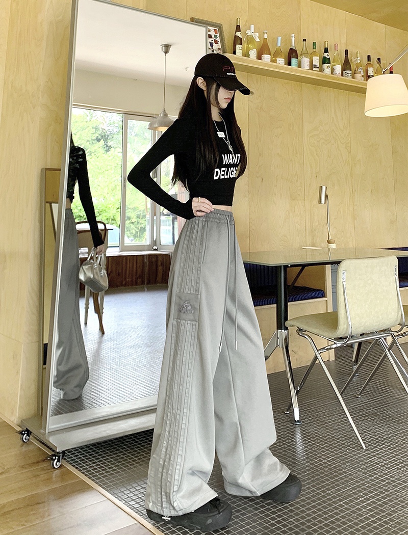 Autumn hemming sweatpants loose straight casual pants