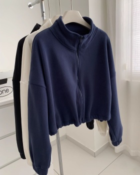 Cstand collar cardigan short hoodie for women