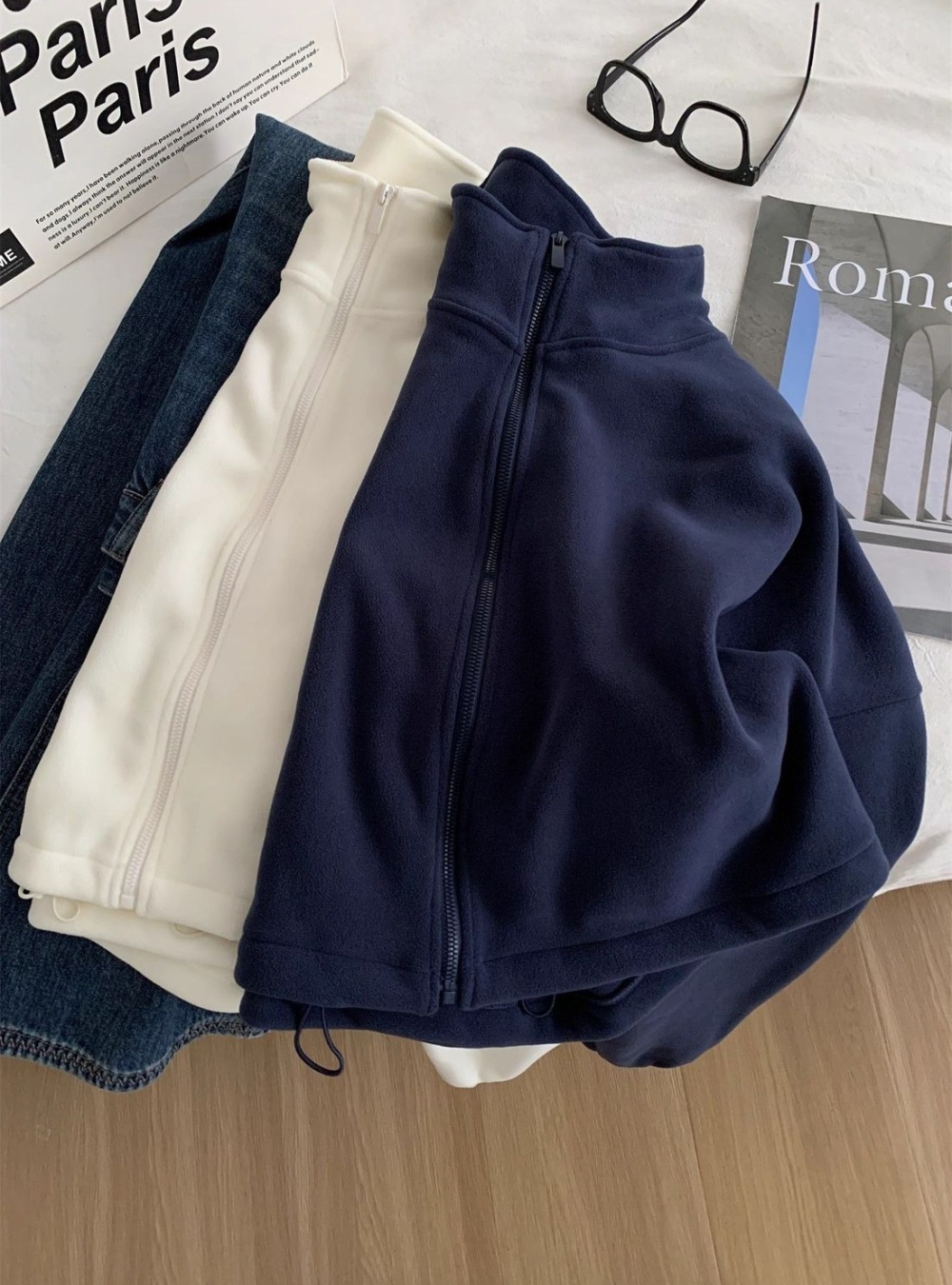 Cstand collar cardigan short hoodie for women