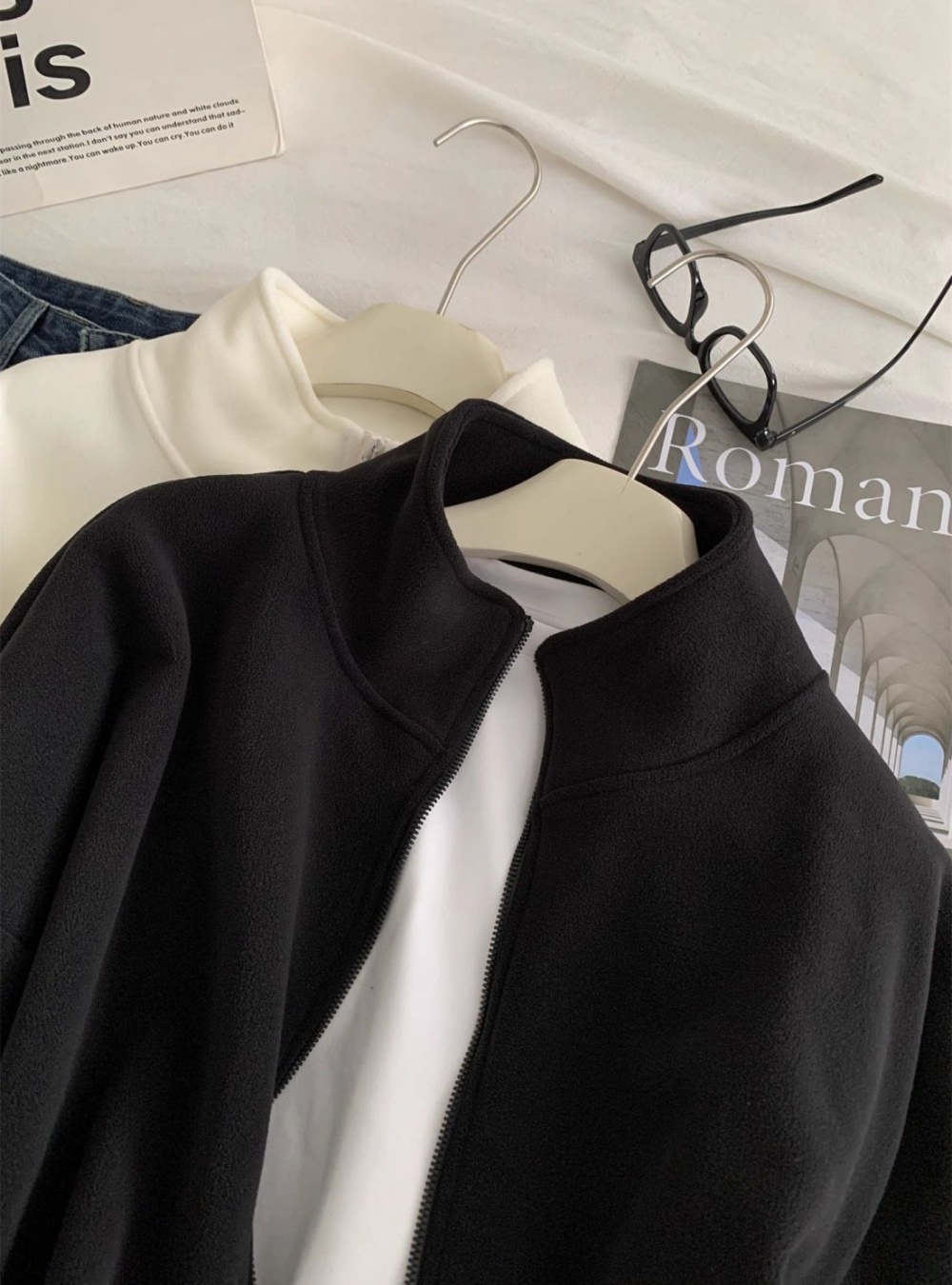 Cstand collar cardigan short hoodie for women