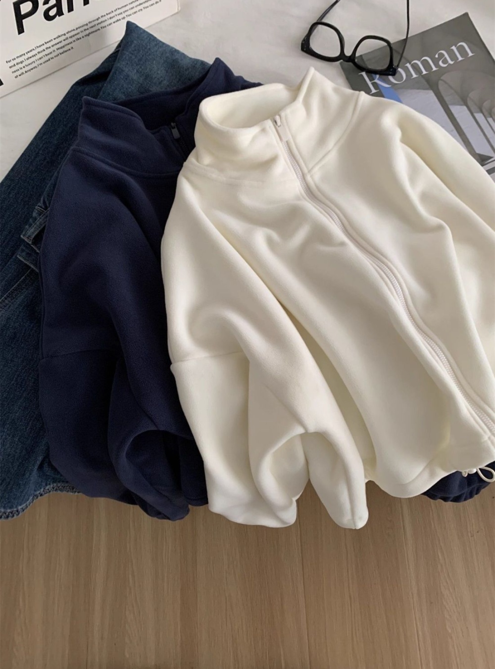 Cstand collar cardigan short hoodie for women