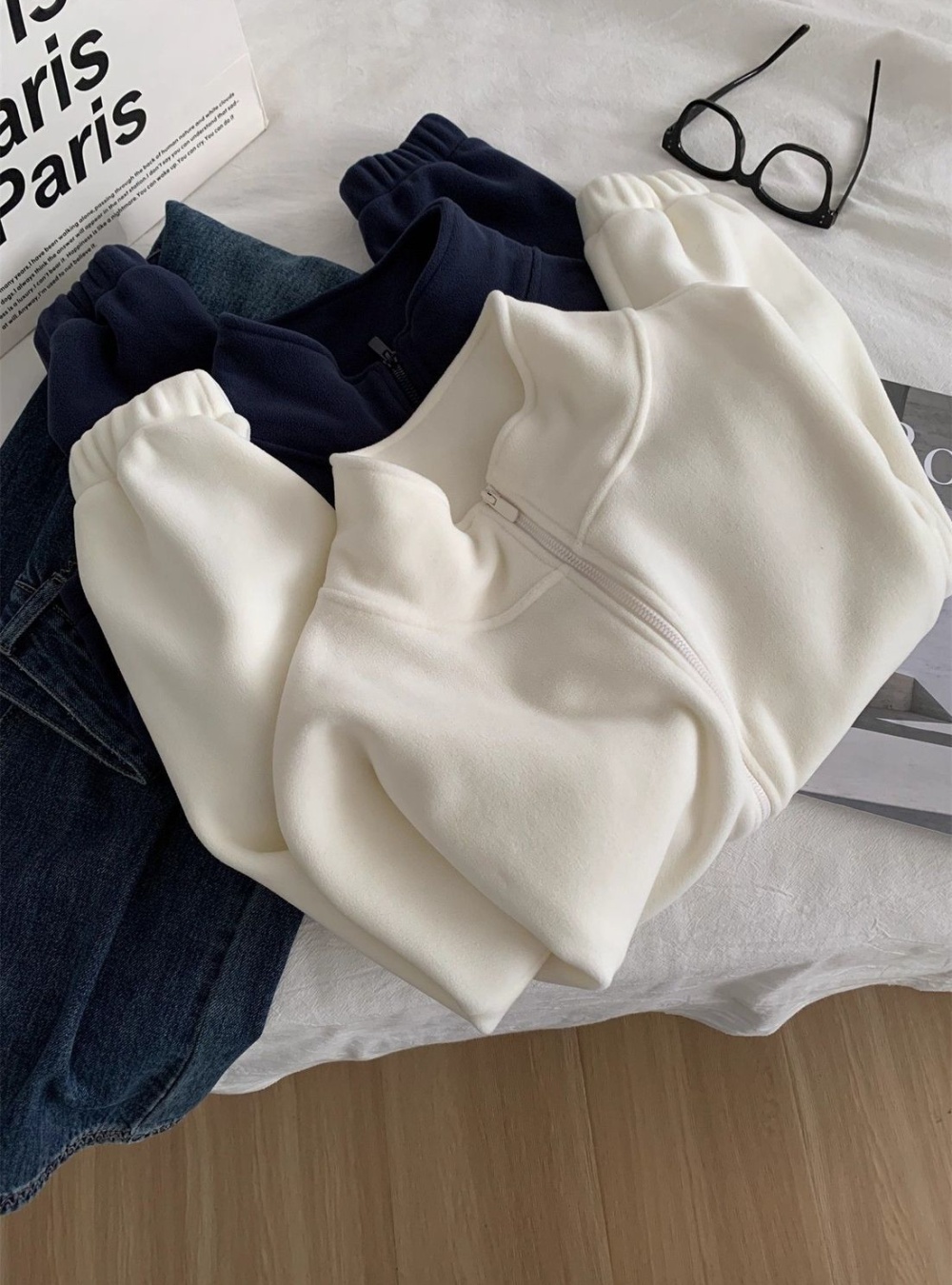 Cstand collar cardigan short hoodie for women