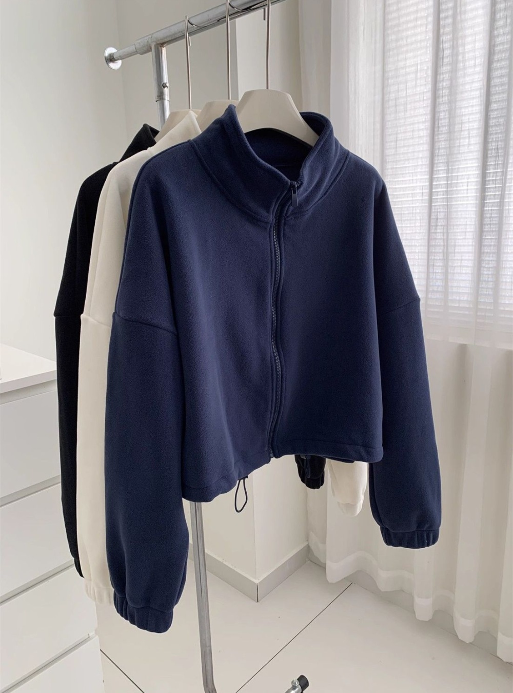 Cstand collar cardigan short hoodie for women