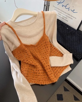 Long sleeve sweater orange tops 2pcs set for women