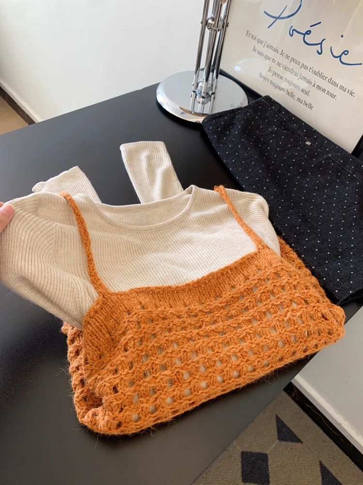 Long sleeve sweater orange tops 2pcs set for women