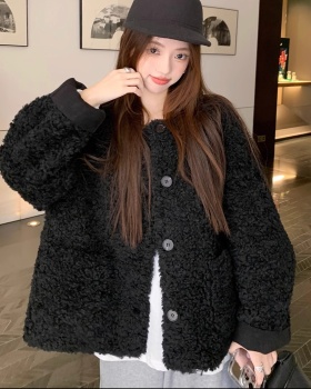 Short thick fur coat loose lambs wool coat for women