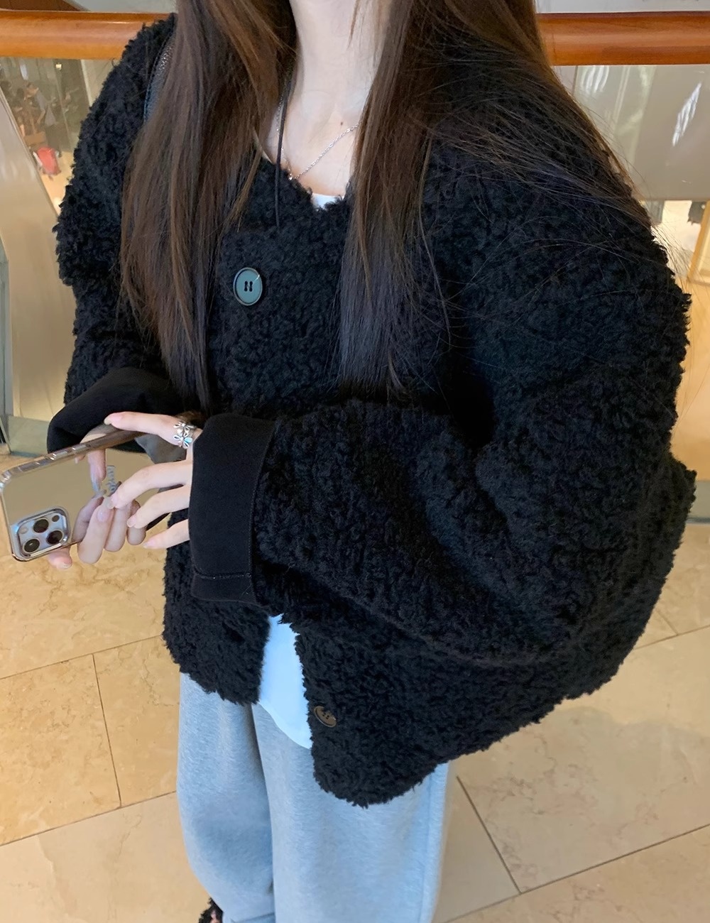 Short thick fur coat loose lambs wool coat for women